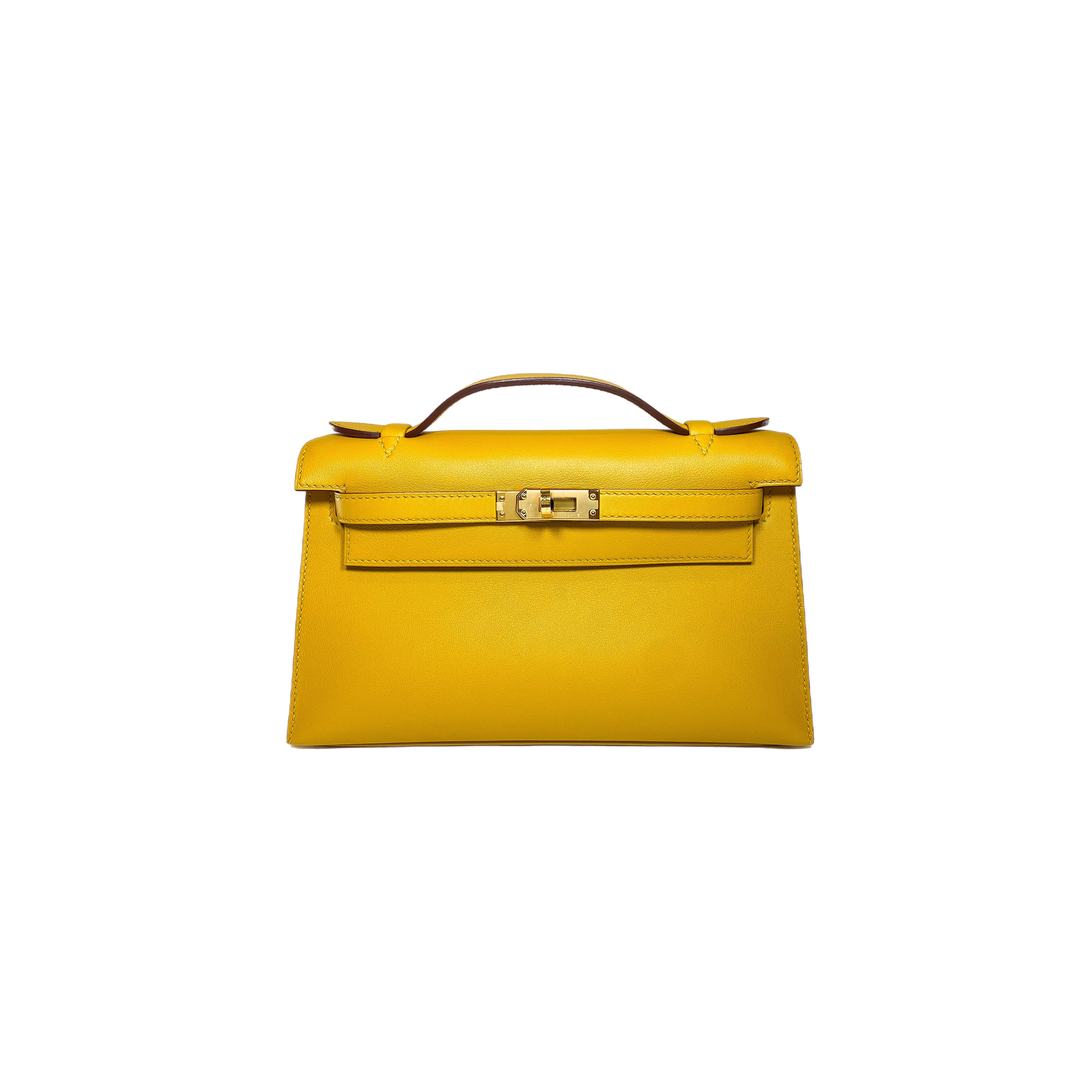 HERMÈS MASTER KELLY POCHETTE JAUNE AMBRE SWIFT GOLD HARDWARE (22*14*7cm) 